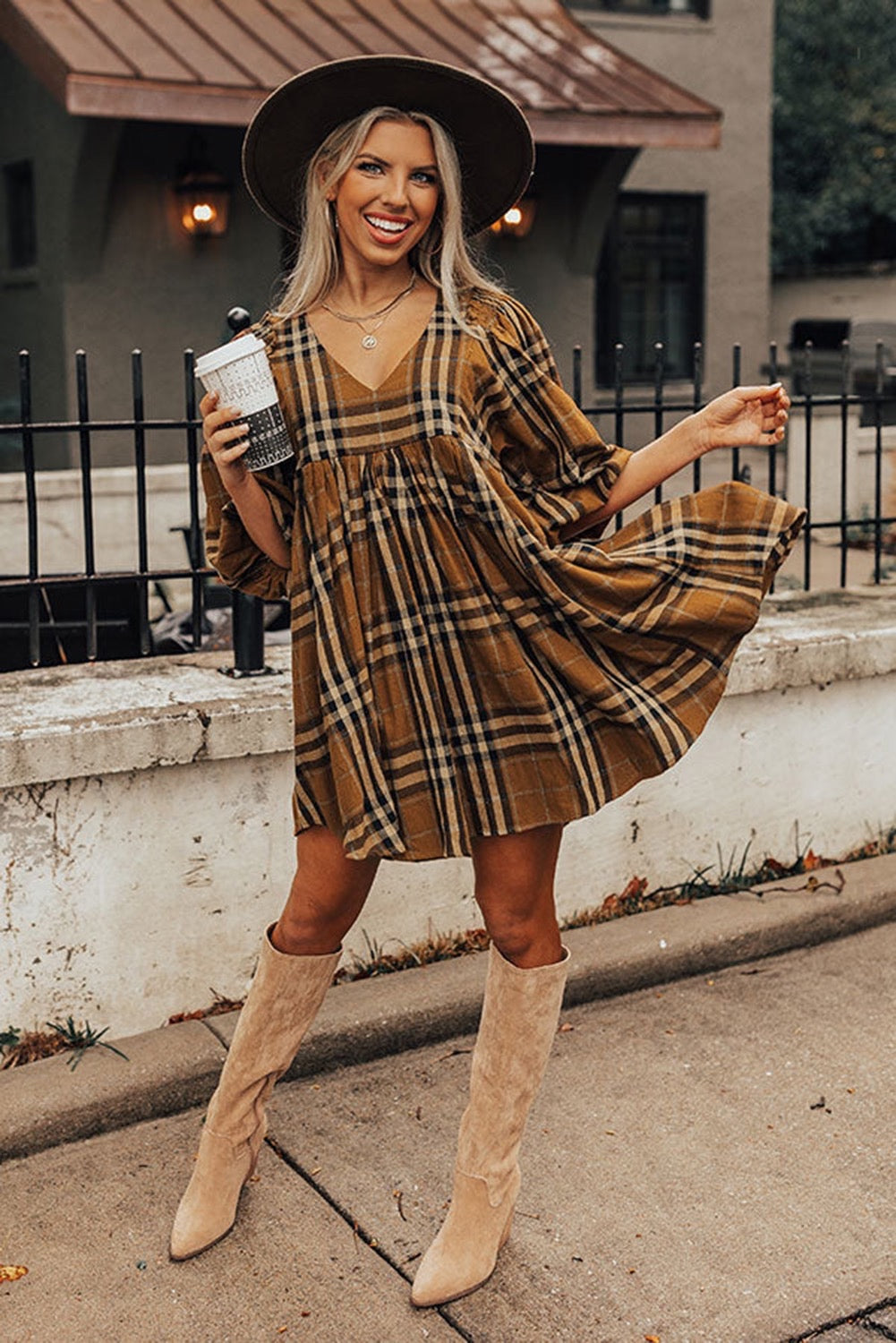 Brown plaid empire waist dress – Brooke Ann's Boutique
