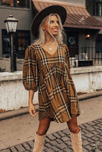 Load image into Gallery viewer, Brown plaid empire waist dress
