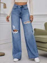 Load image into Gallery viewer, High rise ripped wide legged jeans
