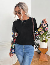 Load image into Gallery viewer, Black sweater with multicolor floral wide sleeves
