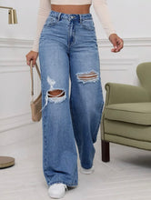 Load image into Gallery viewer, High rise ripped wide legged jeans

