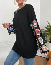 Load image into Gallery viewer, Black sweater with multicolor floral wide sleeves
