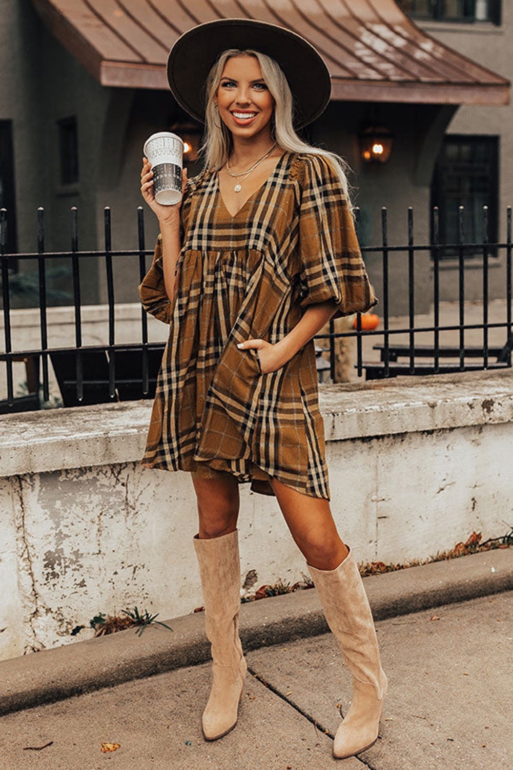 empire waist midi dress in plaid Rowan Plaid Midi Dress main image 0