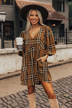 Load image into Gallery viewer, Brown plaid empire waist dress
