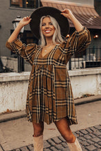 Load image into Gallery viewer, Brown plaid empire waist dress
