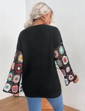 Load image into Gallery viewer, Black sweater with multicolor floral wide sleeves
