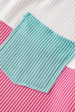 Load image into Gallery viewer, Pink colorblock blue pocket patch corded v neck
