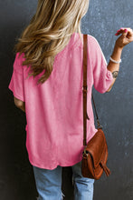 Load image into Gallery viewer, Pink colorblock blue pocket patch corded v neck
