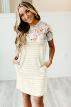 Load image into Gallery viewer, Apricot Floral stripe T-shirt dress with pockets
