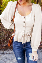 Load image into Gallery viewer, Puff sleeve peplum top with Belt
