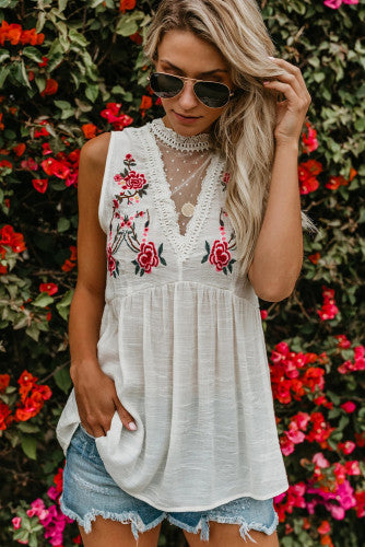 White embroidered baby doll top