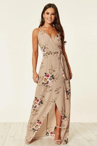 Apricot Floral wrap maxi dress