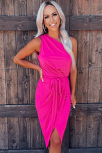 Load image into Gallery viewer, Hot pink tie waist one shoulder bodycon dress
