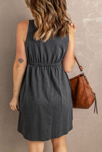 Load image into Gallery viewer, Grey button down sleevless high waist mini dress
