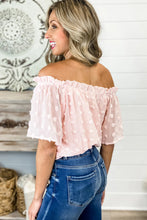 Load image into Gallery viewer, Pink off the shoulder Swiss dot crop top
