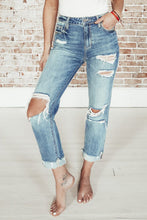 Load image into Gallery viewer, Distressed straight leg high waisted jeans - sky blue
