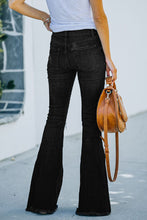 Load image into Gallery viewer, Black distressed flare jeans
