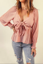 Load image into Gallery viewer, Pink front tie peplum top
