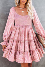 Load image into Gallery viewer, Pink foil print Smocked Bodice layered mini dress
