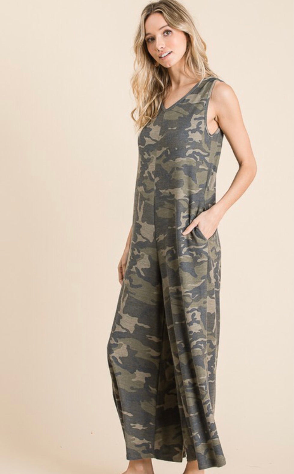 Sleeveless Camo Print Jumpsuit