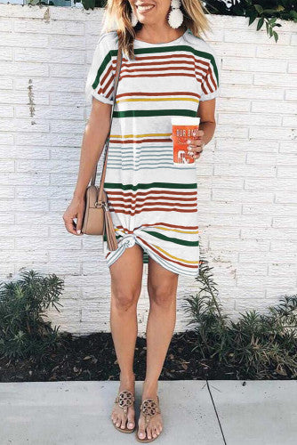 Red/Green striped T-shirt mini dress