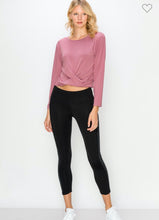 Load image into Gallery viewer, Mauve Cropped Long Sleeve Front Twist Shirt
