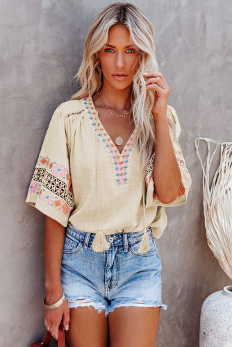 Beige tassel blouse