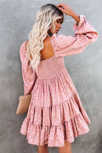Load image into Gallery viewer, Pink foil print Smocked Bodice layered mini dress
