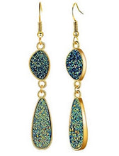 Load image into Gallery viewer, Double druzy drop earrings
