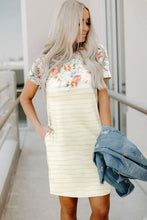 Load image into Gallery viewer, Apricot Floral stripe T-shirt dress with pockets
