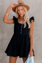 Load image into Gallery viewer, Black flutter shoulder pocketed babydoll romper
