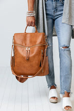 Load image into Gallery viewer, Brown faux leather backpack
