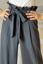 Load image into Gallery viewer, Black frilled high waisted wide leg pants
