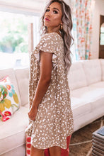 Load image into Gallery viewer, Khaki leopard ruffled sleeve shift mini dress
