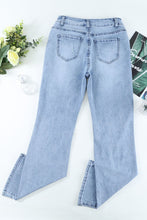 Load image into Gallery viewer, Light blue wide legs high waisted distressed jeans
