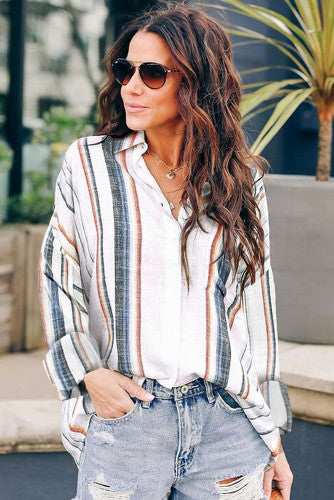 Multi color stripe long sleeve blouse