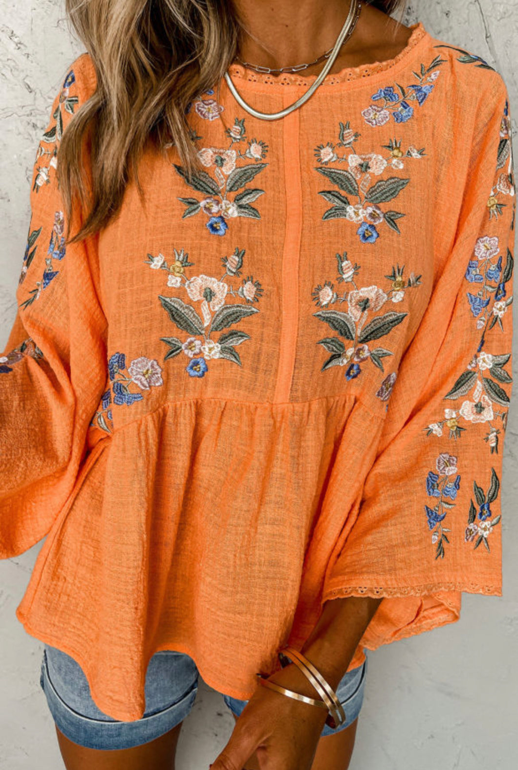 Orange floral kimono sleeves