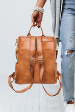 Load image into Gallery viewer, Brown faux leather backpack
