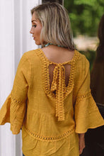 Load image into Gallery viewer, Mustard Crochet Flared 3/4 sleeve blouse
