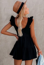 Load image into Gallery viewer, Black flutter shoulder pocketed babydoll romper
