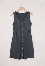 Load image into Gallery viewer, Grey button down sleevless high waist mini dress
