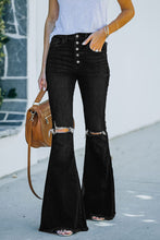 Load image into Gallery viewer, Black distressed flare jeans
