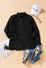 Load image into Gallery viewer, Black ripped lightweight denim jacket
