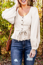 Load image into Gallery viewer, Puff sleeve peplum top with Belt
