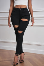 Load image into Gallery viewer, Black distressed high waisted skinny jeans
