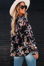 Load image into Gallery viewer, Black floral long sleeve blouse
