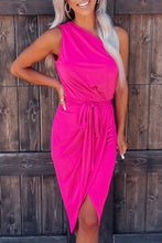 Load image into Gallery viewer, Hot pink tie waist one shoulder bodycon dress
