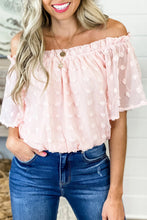 Load image into Gallery viewer, Pink off the shoulder Swiss dot crop top
