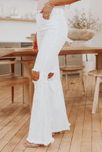 Load image into Gallery viewer, White distressed flare jeans

