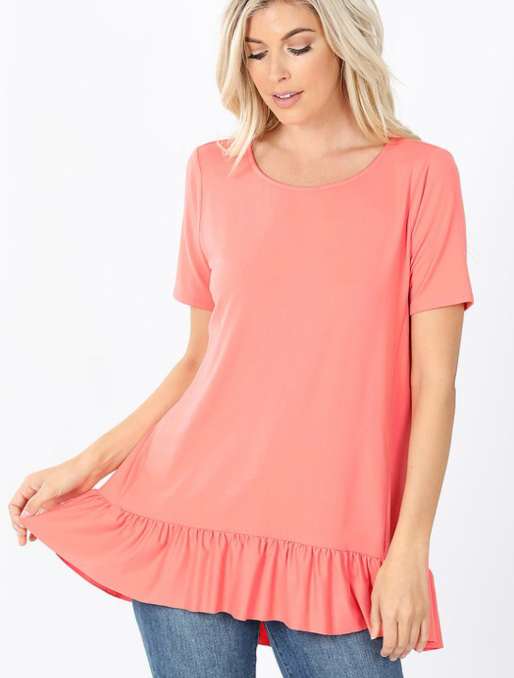 Brushed DTY Ruffle Hi-Low Hem Top